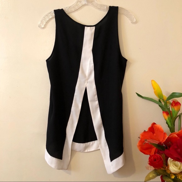 Express Tops - Express Black N White Spilt Open Back Top